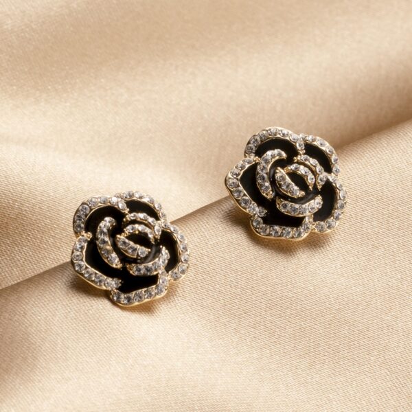 Black Camellia Studs