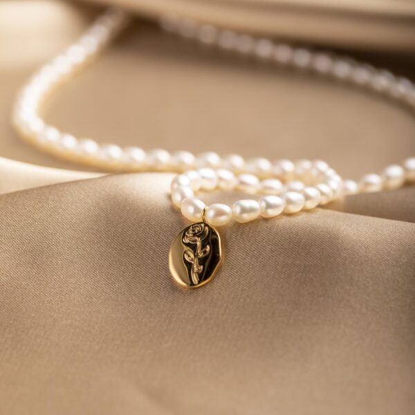 Freshwater Pearl Necklace with Rose Pendant